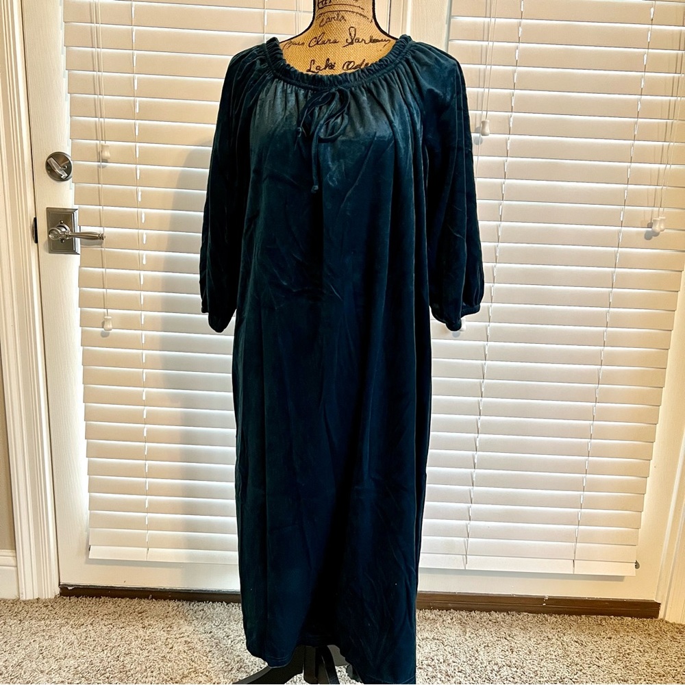 Vtg Haband Lrg Teal Blue Crushed Velvet Robe Knee Length House Coat Sleep Dress